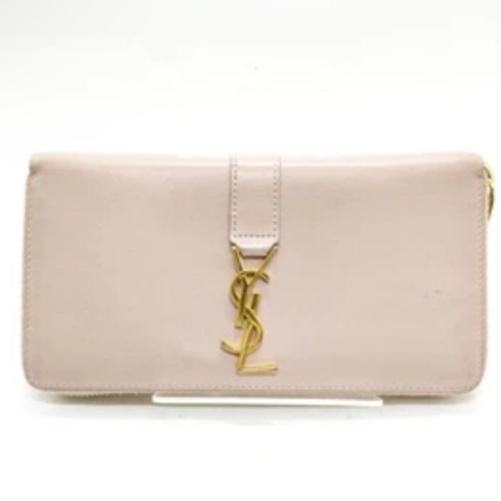 Yves Saint Laurent Beige Clutch with Gold Logo